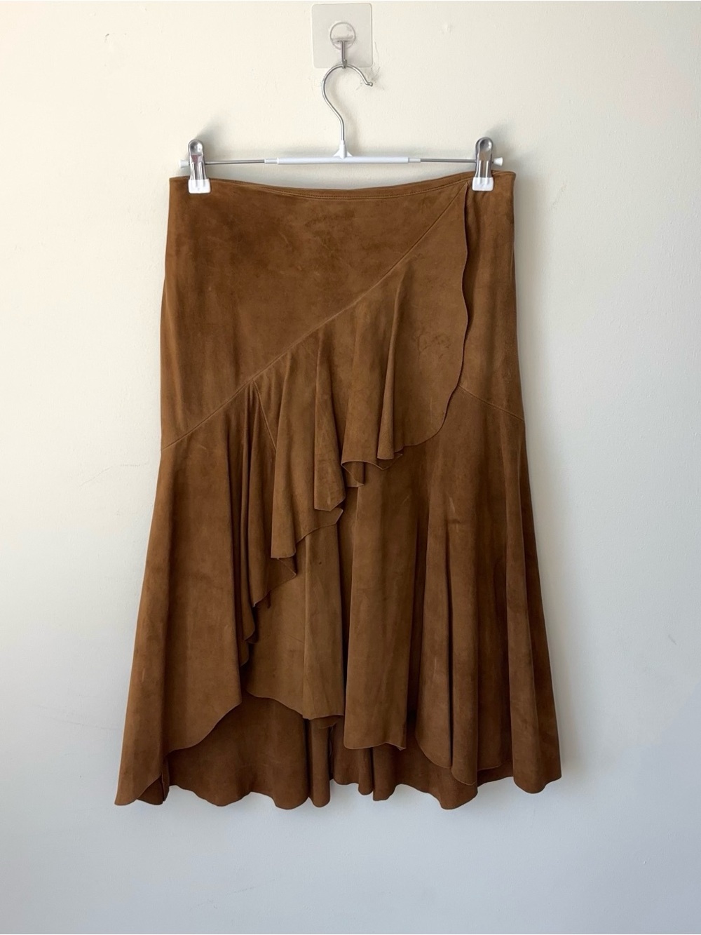 Ralph Lauren Black Label 100% Goat Suede Leather Ruffle Skirt Size 4 Italy